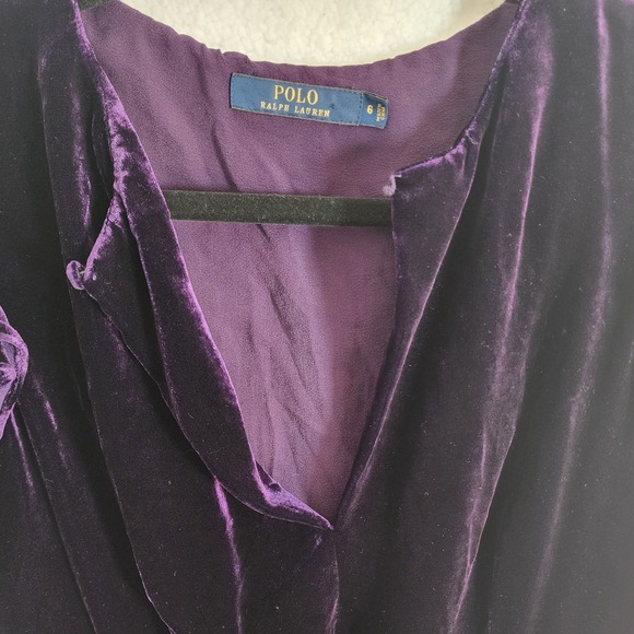 Polo Ralph Lauren Velvet Silk Blend Dress Sz 6 Purple Flutter Sleeve Party - Picture 12 of 15